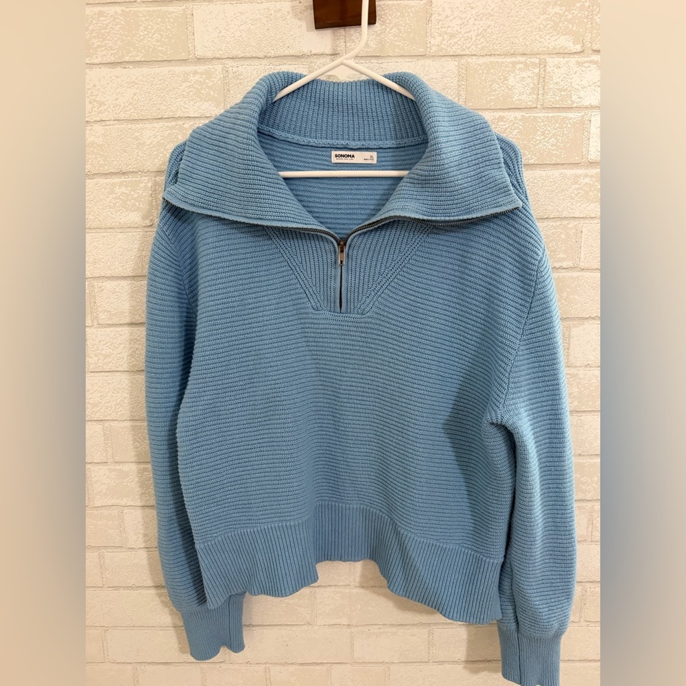 Sonoma Women’s Knitted Half Zip Blue Sweater Size XL